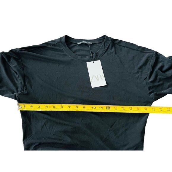 Zara Women Midi Dress S Black Bodycon Pleated Side Slit Short Sleeve NWT - Picture 6 of 7